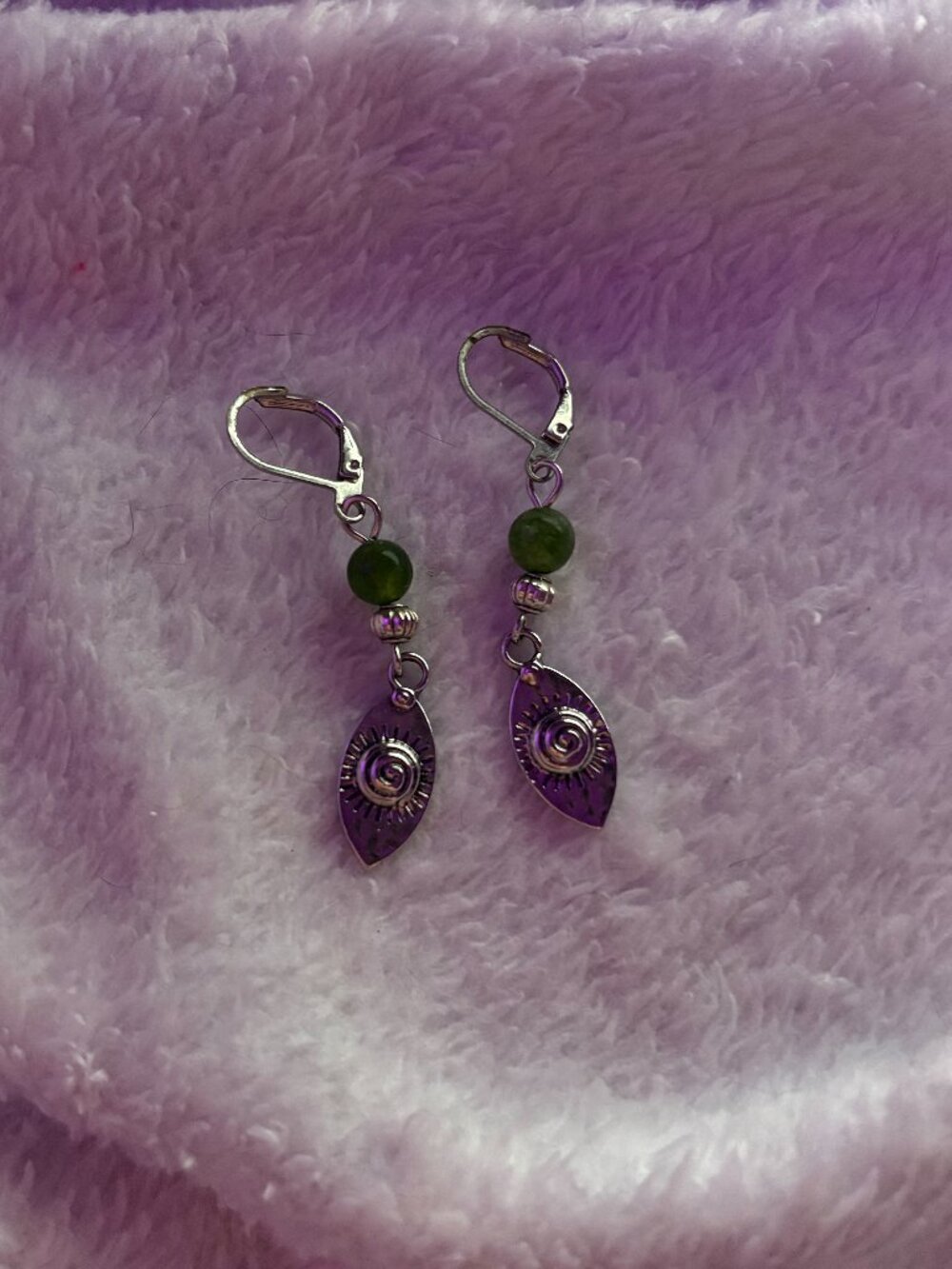 Boho dangle earrings, silver and green, women's one size.